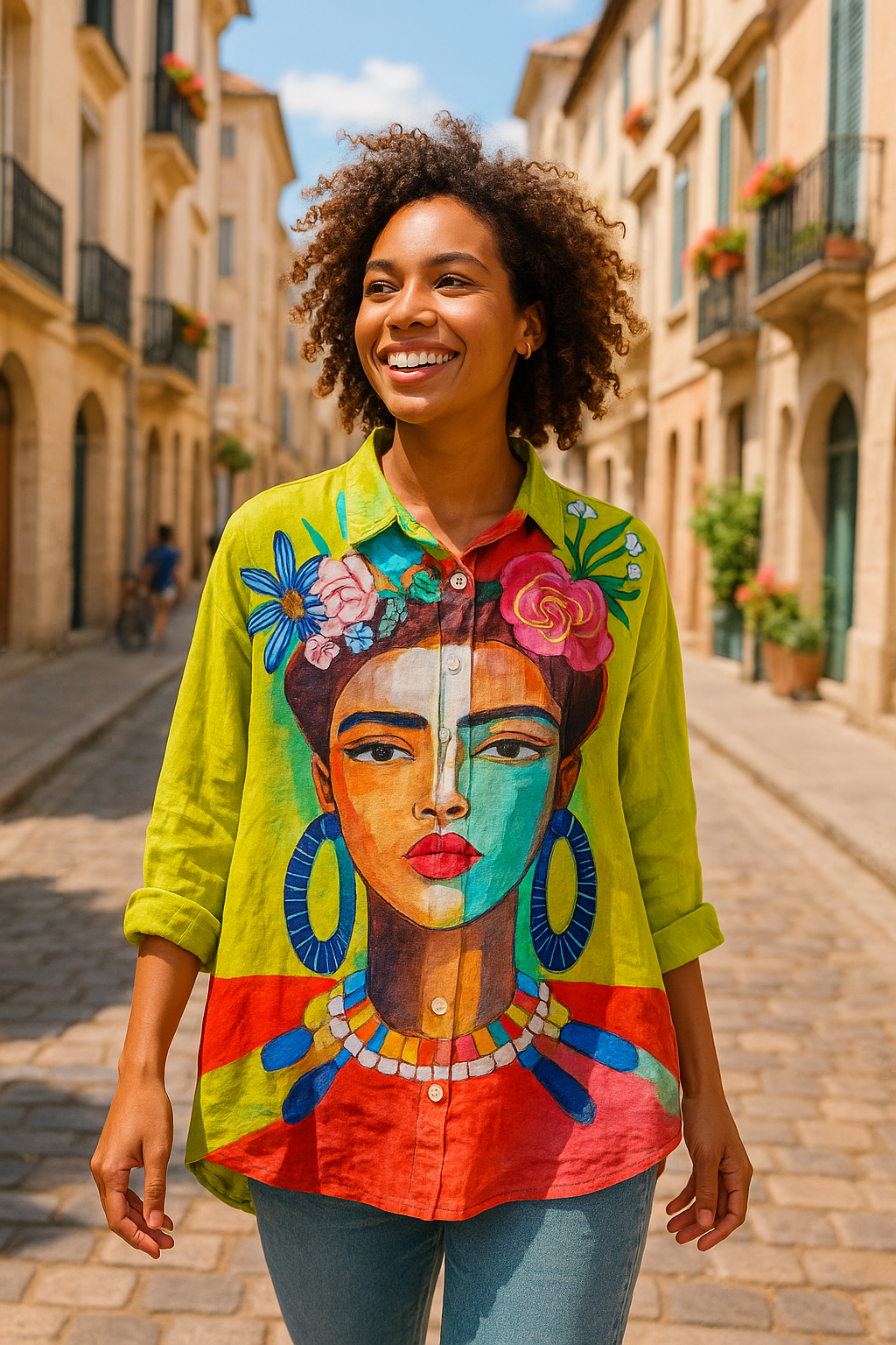 Cindy | Chemise artistique à imprimé visage féminin