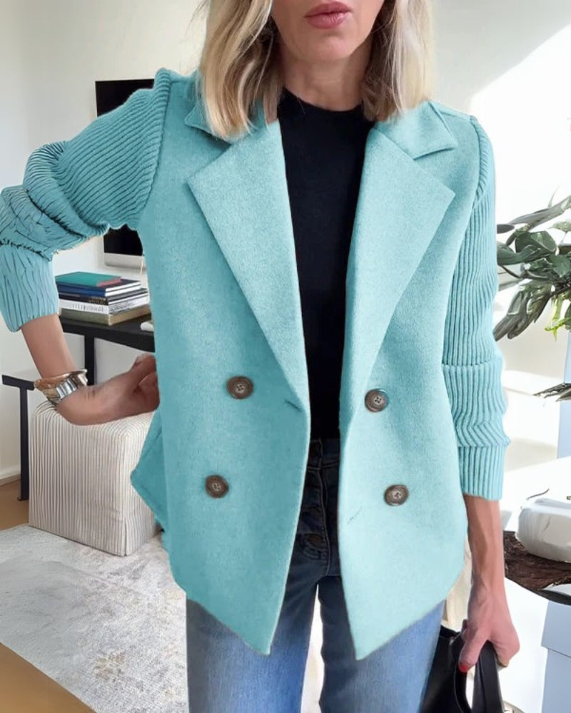 Léontine | Blazer croisée sans col à manches côtelées pour femme