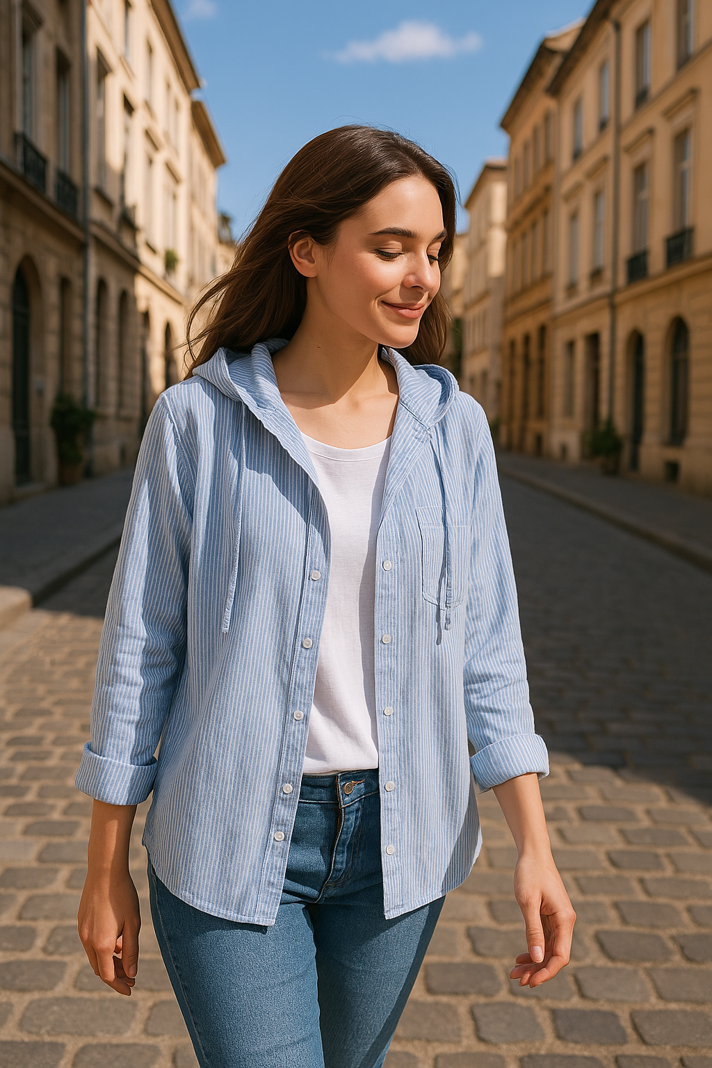 Loïs | Chemise à capuche à rayures et manches longues pour femme