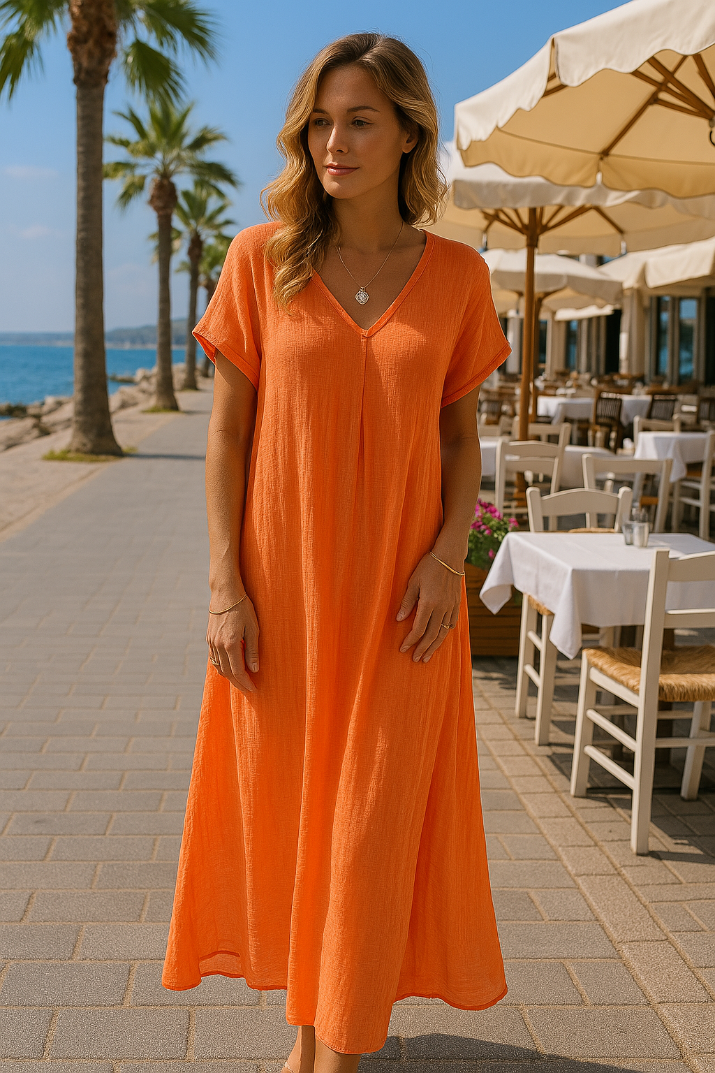 Séna | Robe ample à col en V et manches courtes pour femme