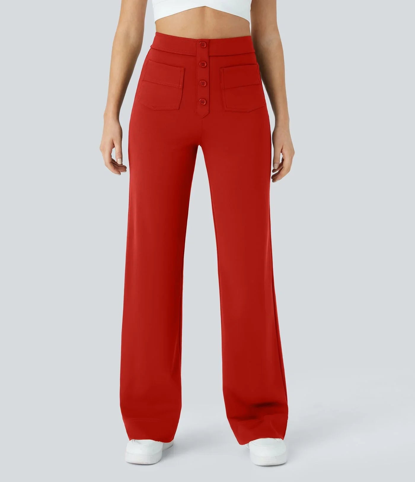 Florence | Pantalon taille haute à jambe large et boutons pour femme