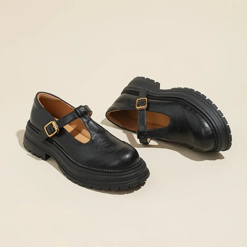 Faustine | Chaussures à Boucle Style Rétro avec Semelle Épaisse