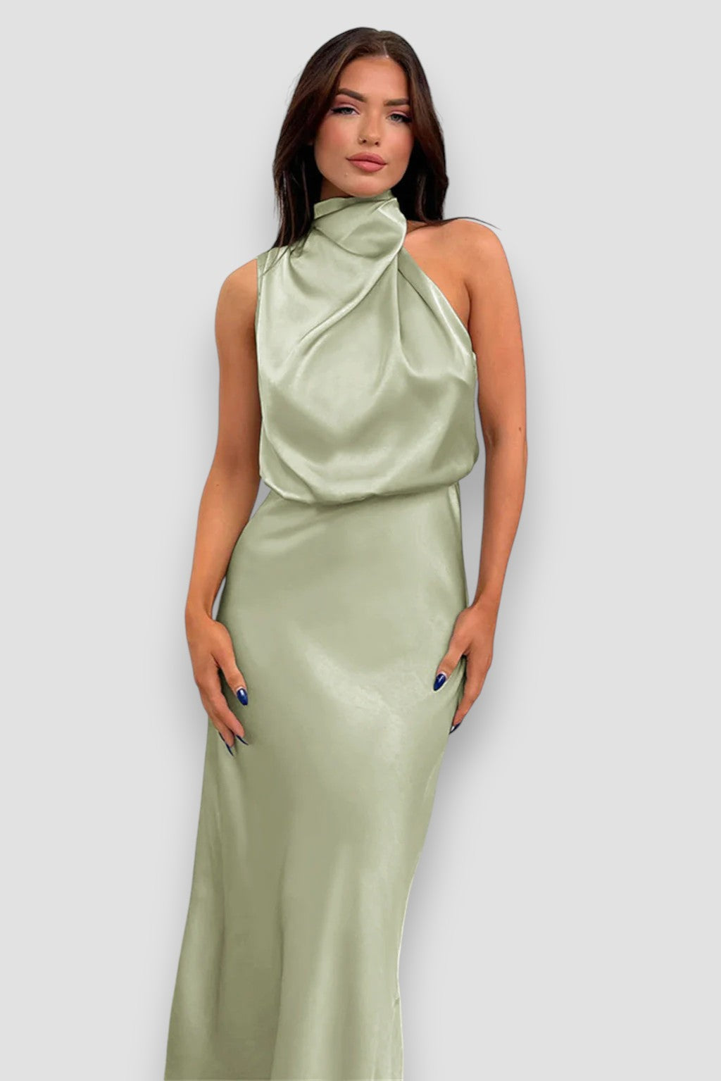 Adèle | Robe longue satinée à col drapé pour femme