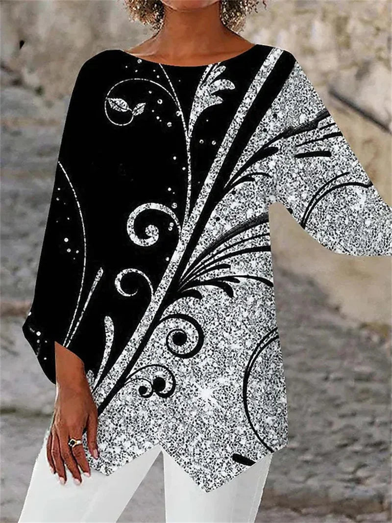 Floriane | Haut asymétrique à motif scintillant