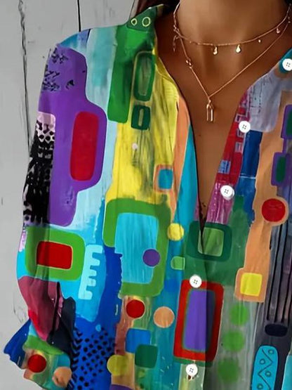 Filipa | Chemisier fluide à imprimé artistique et boutonnage devant