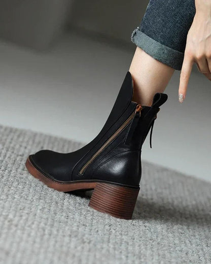 Capucine | Bottines Élégantes à Talon Carré et Fermeture Éclair Latérale