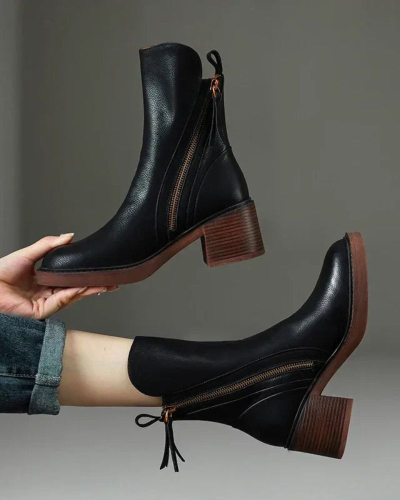 Capucine | Bottines Élégantes à Talon Carré et Fermeture Éclair Latérale