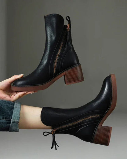 Capucine | Bottines Élégantes à Talon Carré et Fermeture Éclair Latérale