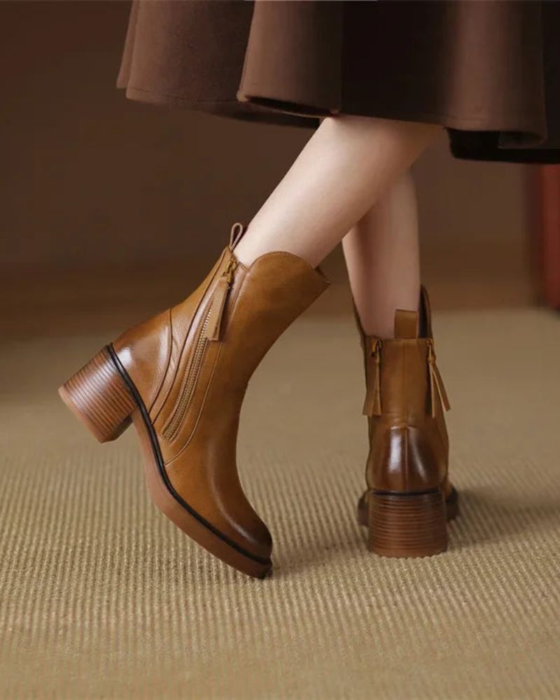 Capucine | Bottines Élégantes à Talon Carré et Fermeture Éclair Latérale