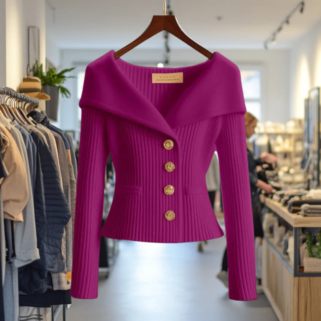 Morgane | Élégant Cardigan à Col Large et Boutons Chic pour Femmes