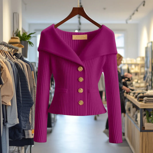 Morgane | Élégant Cardigan à Col Large et Boutons Chic pour Femmes