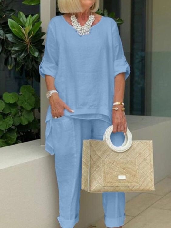 Catarina | Ensemble ample en lin à manches retroussées pour femme