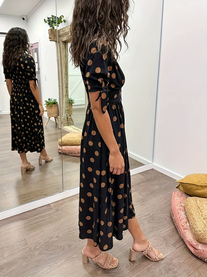 Agnès | Robe maxi fluide à pois et manches nouées