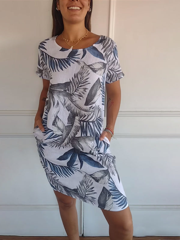 Téa | Robe droite à motif feuillage pour femme