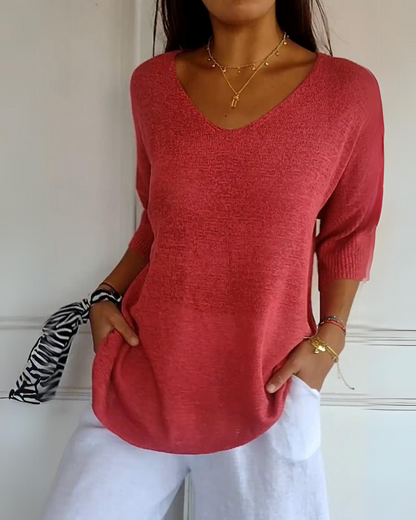 Salomé | Pull léger à col en V et manches trois-quarts pour femme