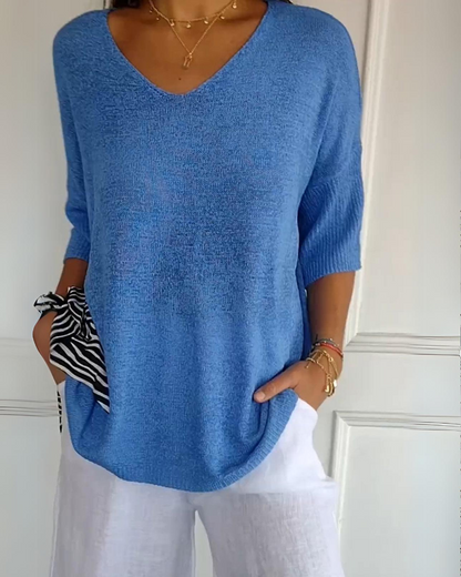 Salomé | Pull léger à col en V et manches trois-quarts pour femme