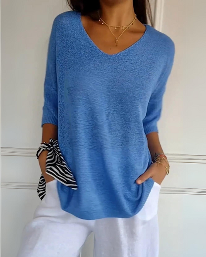 Salomé | Pull léger à col en V et manches trois-quarts pour femme