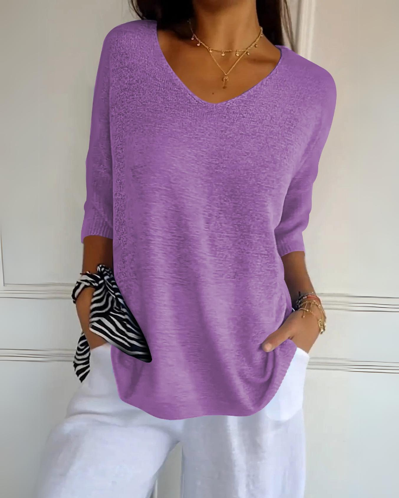 Salomé | Pull léger à col en V et manches trois-quarts pour femme