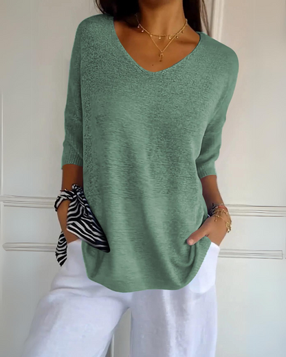 Salomé | Pull léger à col en V et manches trois-quarts pour femme