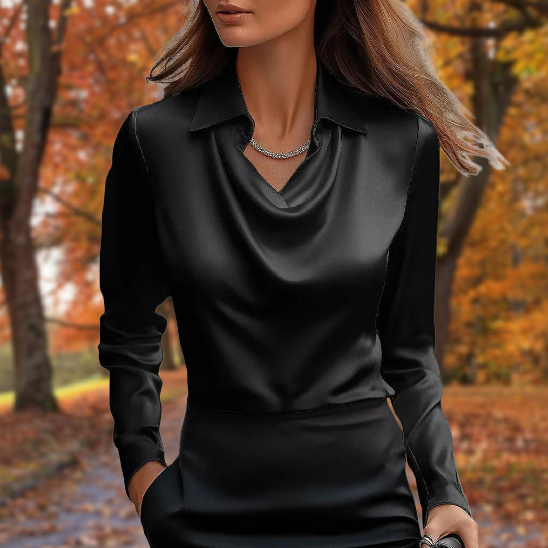 Cassandre | Élégant Chemisier Satiné à Col Drapé