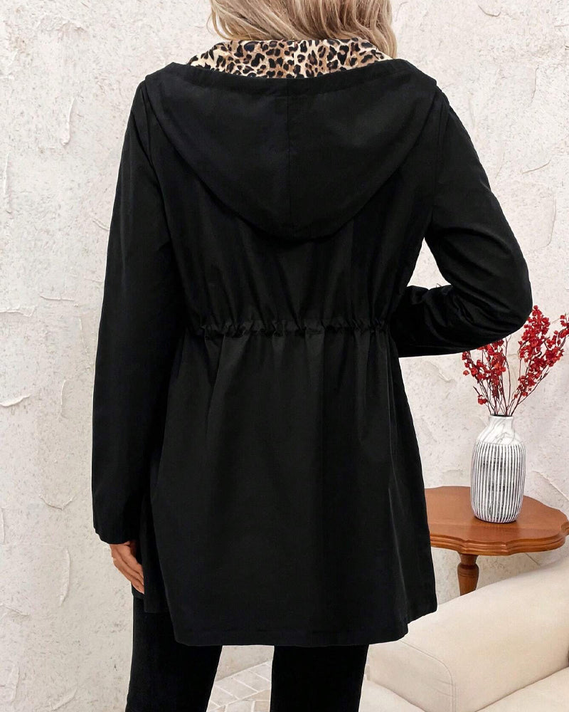 Dorine | Manteau Réversible à Capuche avec Doublure Léopard