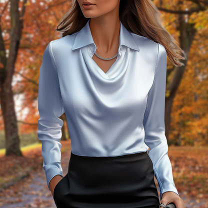 Cassandre | Élégant Chemisier Satiné à Col Drapé