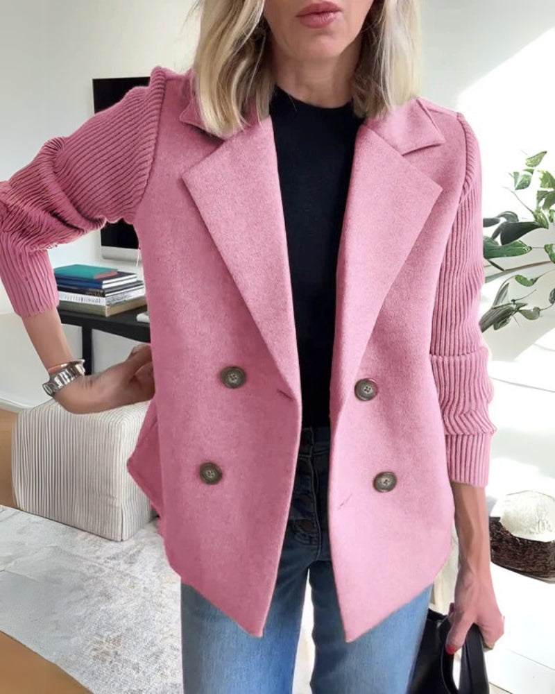 Léontine | Blazer croisée sans col à manches côtelées pour femme