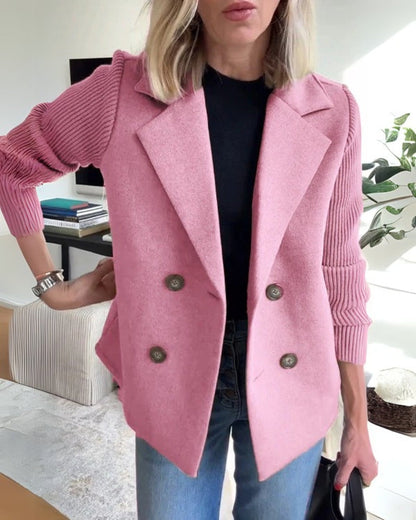 Léontine | Blazer croisée sans col à manches côtelées pour femme