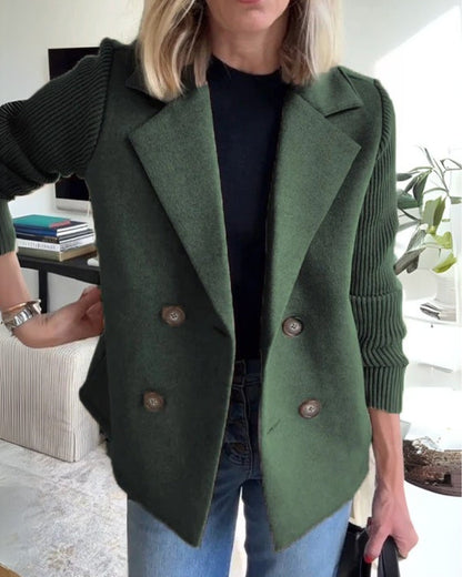 Léontine | Blazer croisée sans col à manches côtelées pour femme