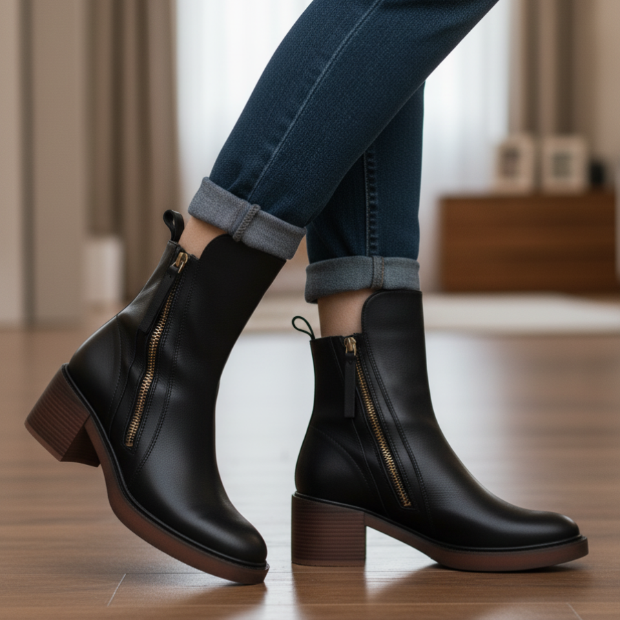 Capucine | Bottines Élégantes à Talon Carré et Fermeture Éclair Latérale