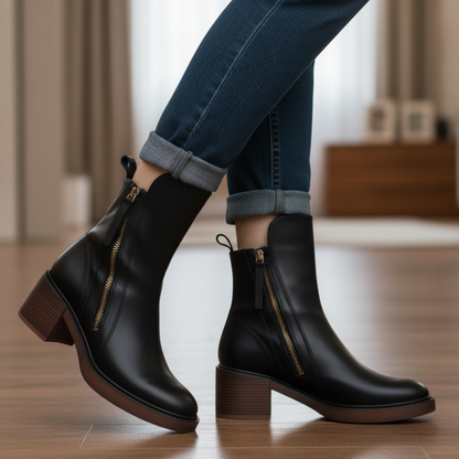 Capucine | Bottines Élégantes à Talon Carré et Fermeture Éclair Latérale