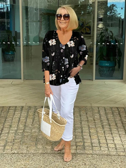 Claudine | Haut Décontracté à Boutons et Motif Floral pour Femme