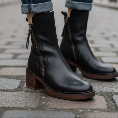 Capucine | Bottines Élégantes à Talon Carré et Fermeture Éclair Latérale