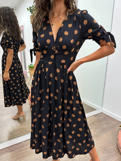 Agnès | Robe maxi fluide à pois et manches nouées