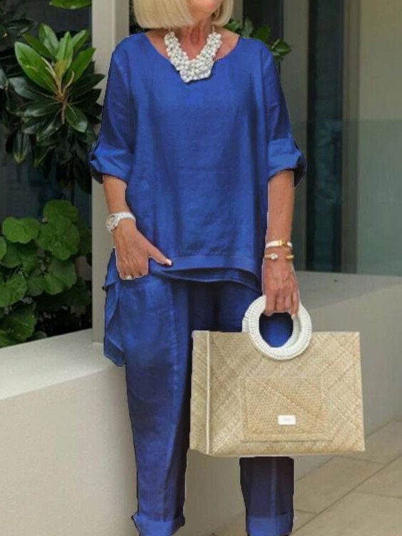 Catarina | Ensemble ample en lin à manches retroussées pour femme