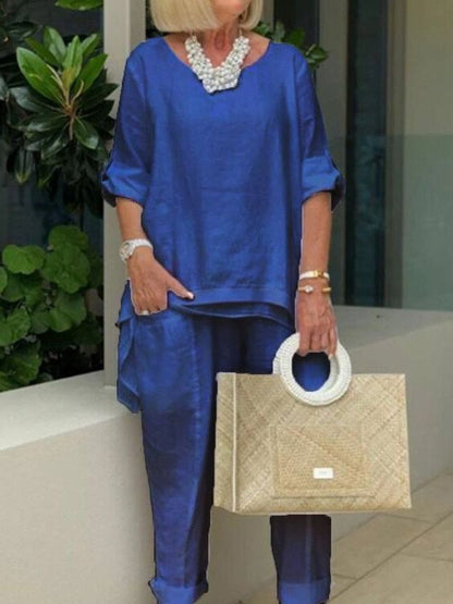 Catarina | Ensemble ample en lin à manches retroussées pour femme