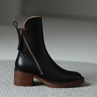 Capucine | Bottines Élégantes à Talon Carré et Fermeture Éclair Latérale