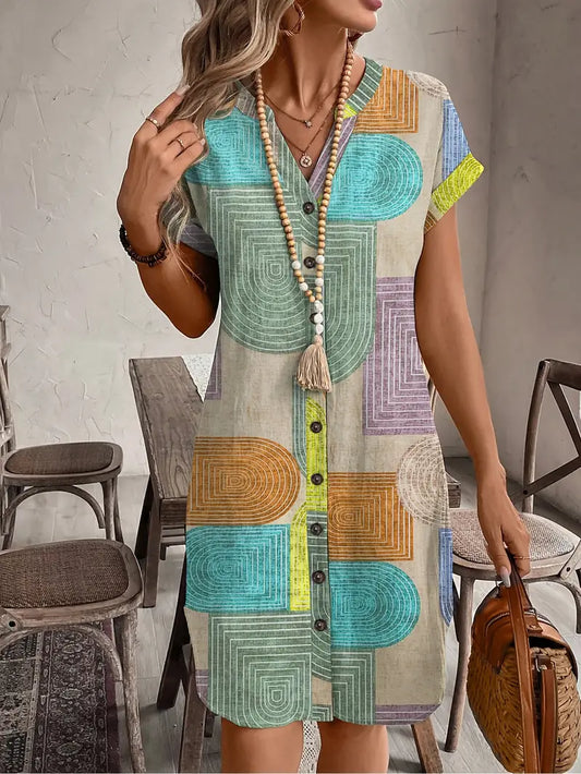 Iris | Robe chemise courte à imprimé géométrique pour femme