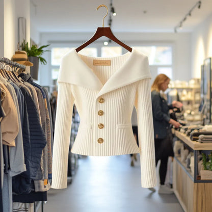 Morgane | Élégant Cardigan à Col Large et Boutons Chic pour Femmes