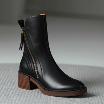 Capucine | Bottines Élégantes à Talon Carré et Fermeture Éclair Latérale