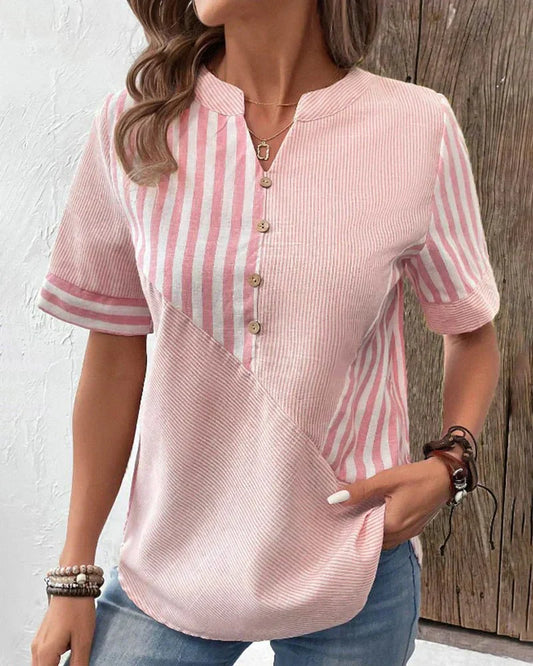 Olivia | Blouse à rayures asymétriques avec col tunisien pour femme
