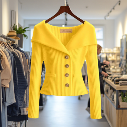 Léna | Cardigan cintré côtelé à col drapé pour femme