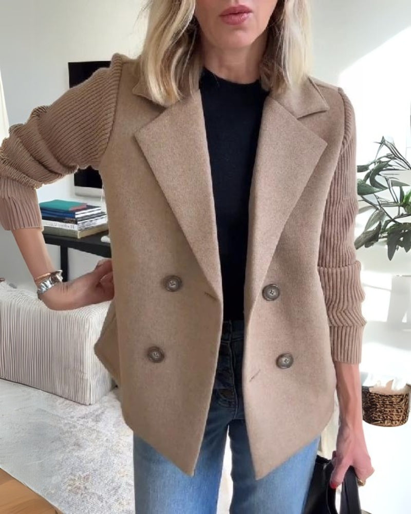 Léontine | Blazer croisée sans col à manches côtelées pour femme