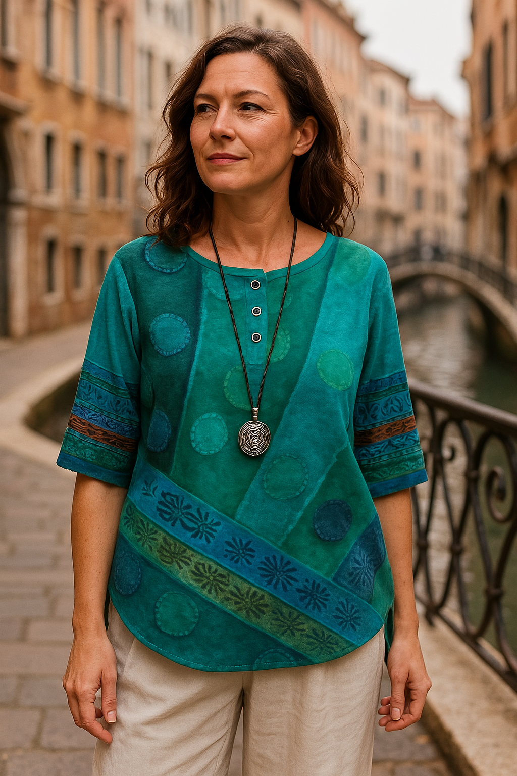 Énora | Blouse bohème à motifs ethniques et col boutonné