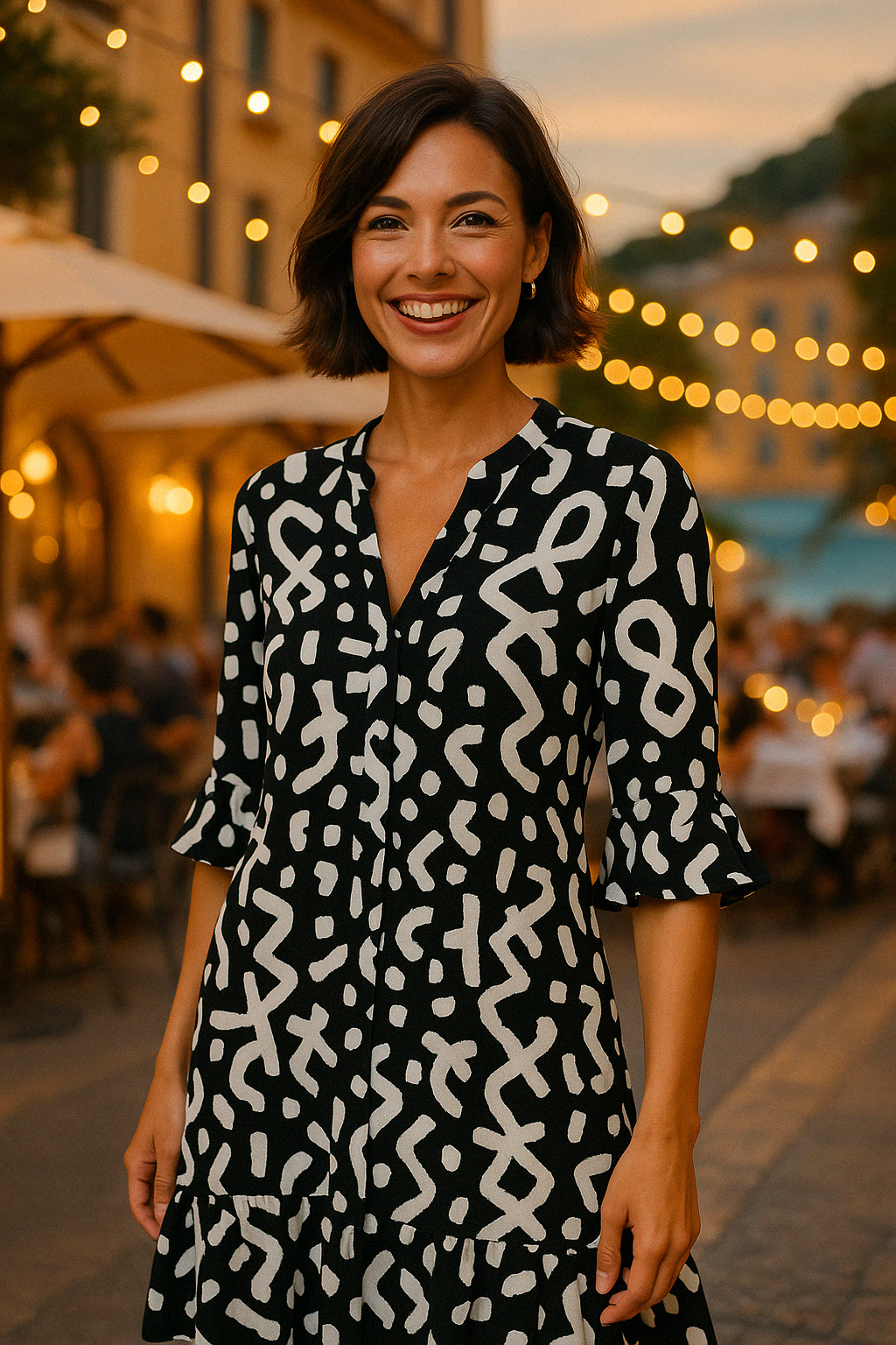 Irina | Robe à motifs graphiques avec manches trois-quarts