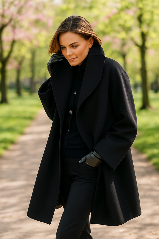 Ysalie | Manteau long drapé à col large pour femme