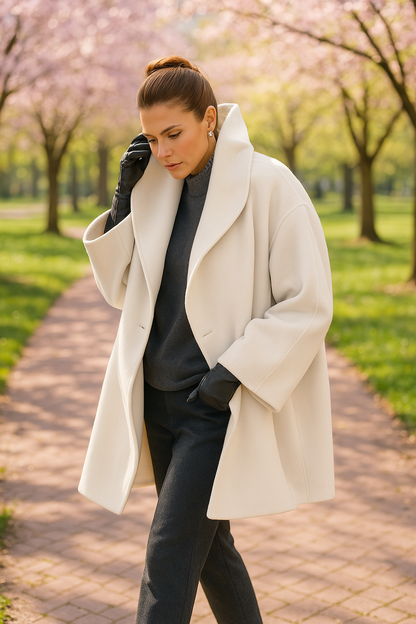 Ysalie | Manteau long drapé à col large pour femme
