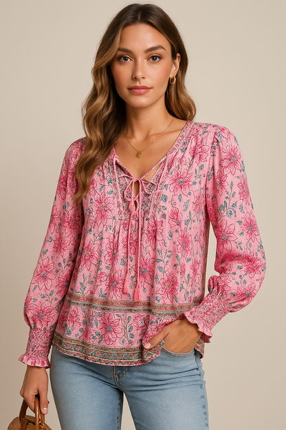 Mina | Blouse bohème à imprimé fleuri et manches longues pour femme