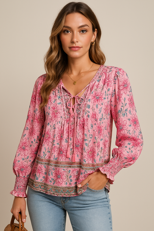 Mina | Blouse bohème à imprimé fleuri et manches longues pour femme