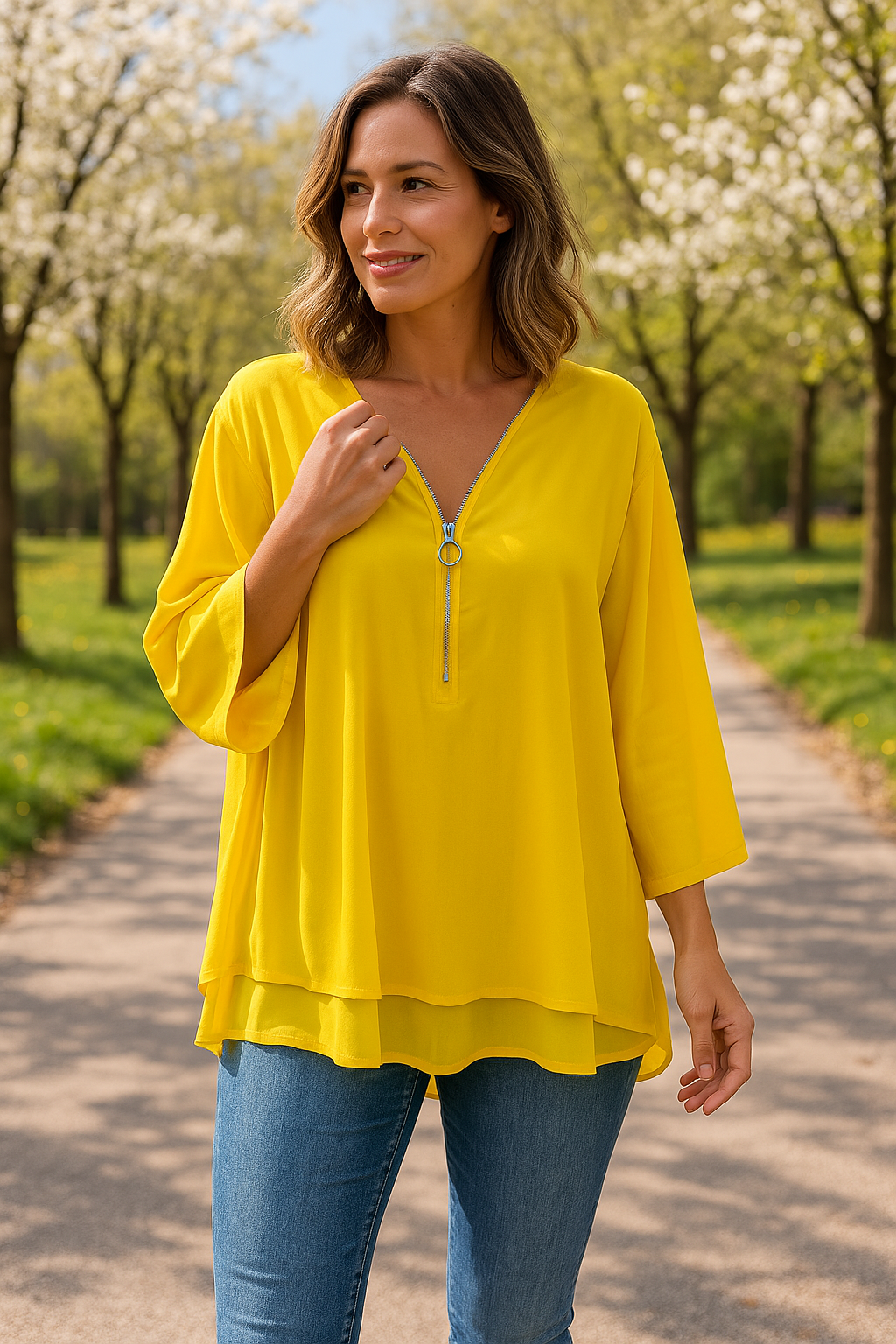 Anna | Blouse fluide à fermeture zippée